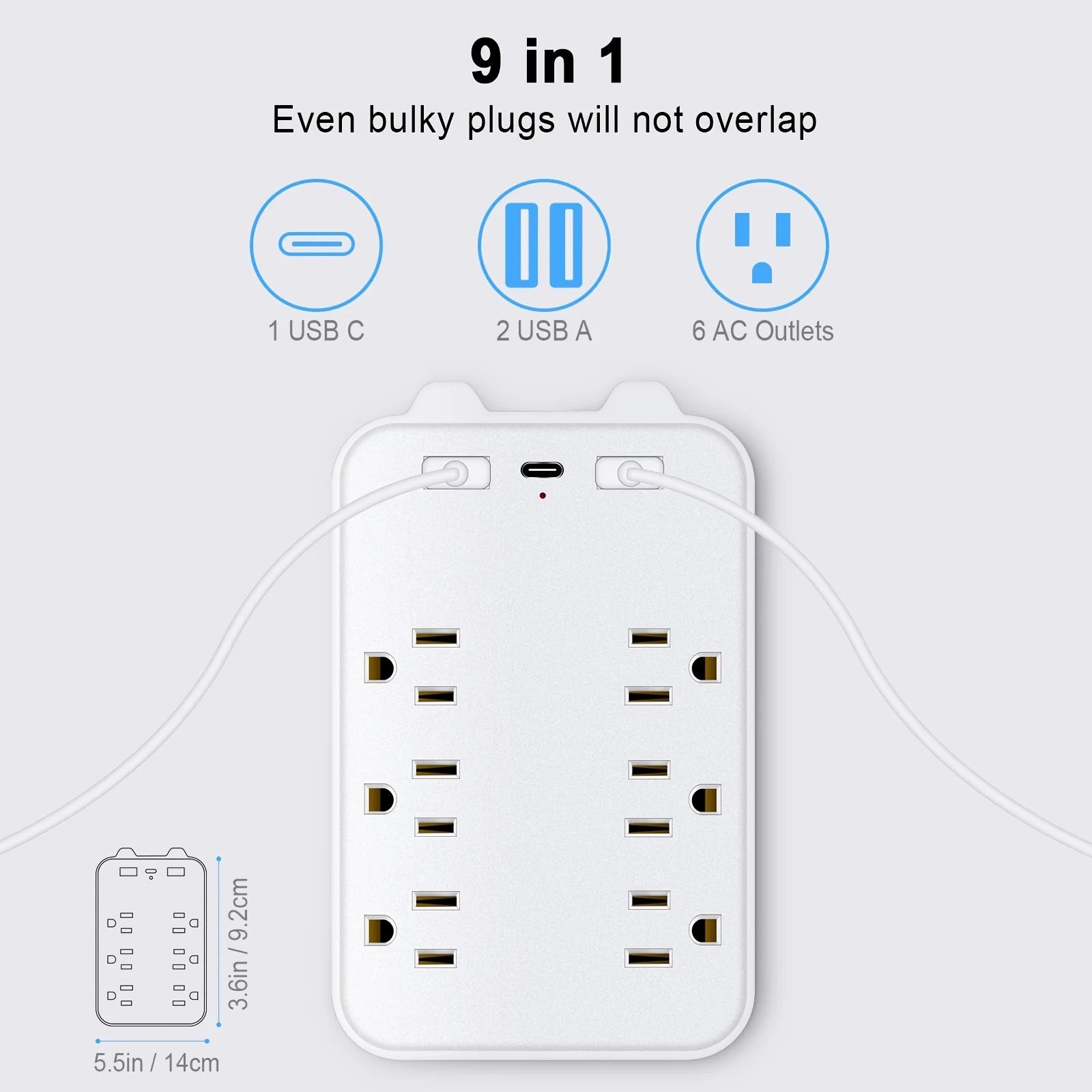 USB Wall Charger, Surge Protector, 6 Outlet Extender with 3 USB Ports(1 USB C)